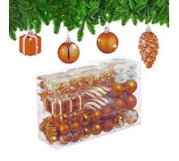 Relaxdays Boules de Noël, lot de 72, en plastique, ornements de sapin, cœurs, bottes, pommes de pin, orange