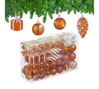Relaxdays Boules de Noël, Lot de 72, en Plastique, Ornements de Sapin, cœurs, Bottes, Pommes de pin, Orange