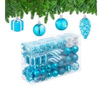 Relaxdays Boules de Noël, Lot de 72, en Plastique, Ornements de Sapin, cœurs, Bottes, Pommes de pin, pétrole