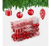 Relaxdays Boules de Noël, Lot de 72, en Plastique, Ornements de Sapin, cœurs, Bottes, Pommes de pin, Rouges