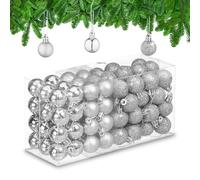 Relaxdays Boules de Noël, Lot de 96, en Plastique, D : 3 cm, Paillettes, Mates, Brillantes, déco Sapin, argentées
