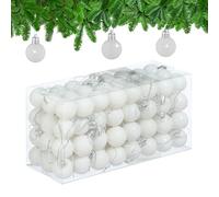 Relaxdays Boules de Noël, Lot de 96, en Plastique, D : 3 cm, Paillettes, Mates, Brillantes, déco Sapin, Blanches
