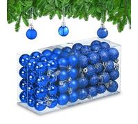 Relaxdays Boules de Noël, Lot de 96, en Plastique, D : 3 cm, Paillettes, Mates, Brillantes, déco Sapin, Bleues