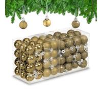 Relaxdays Boules de Noël, Lot de 96, en Plastique, D : 3 cm, Paillettes, Mates, Brillantes, déco Sapin, dorées