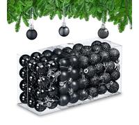 Relaxdays Boules de Noël, Lot de 96, en Plastique, D : 3 cm, Paillettes, Mates, Brillantes, déco Sapin, Noires