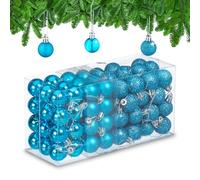 Relaxdays Boules de Noël, Lot de 96, en Plastique, D : 3 cm, Paillettes, Mates, Brillantes, déco Sapin, pétrole