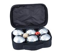 Relaxdays Boules pétanque, 6X en métal, cochonnet & Outil de Mesure, Jeu Jardin avec étui de Transport, argenté/Noir