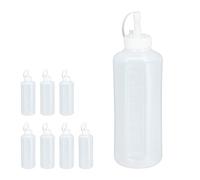 Relaxdays Bouteille à Sauce, Lot de 8, 1000 ML, Squeeze Bottle à remplir, récipient Plastique, Ketchup, Transparent
