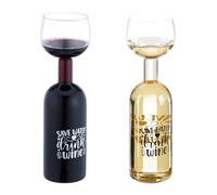 Relaxdays Bouteille avec Verre intégré, 750 ML, Save Water Drink Wine, pour Les Amateurs de vin, Transparent