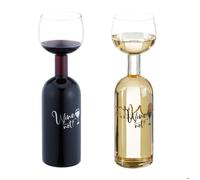Relaxdays Bouteille avec verre intégré, 750 ml, superbe idée cadeau original pour les amateurs de vin, transparent
