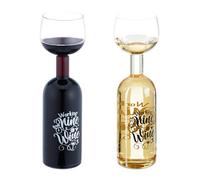 Relaxdays Bouteille avec Verre intégré, 750 ML, Superbe idée Cadeau Original pour Les Amateurs de vin, Transparent