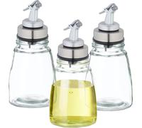 relaxdays Bouteille d'huile en verre, lot de 3, rechargeable