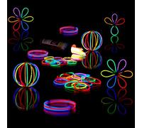 Relaxdays Bracelets fluorescents, 200 pièces avec connecteurs, batons Lumineux, 8h d'éclairage, lumière Intense, 7 Couleurs