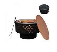 Relaxdays Brasero Ø 66 cm avec Grille, Couvercle, tisonnier, Housse étanche, Noir/Naturel, 43 x 66 x 66 cm