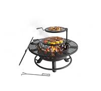 Relaxdays Brasero Ø 92 cm avec grilles réglables, Couvercle, tisonnier, Housse, pour Jardin, Noir, 61 x 92 x 92 cm