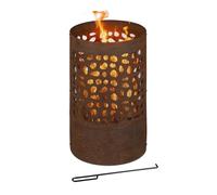 Relaxdays Brasero avec Pare-étincelles, tisonnier et Grille de Foyer, extérieur, H x D : 60x37 cm, Acier Corten, Marron