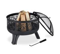 Relaxdays Brasero Avec Protection Étincelles, Panier De Feu, Foyer, Noir