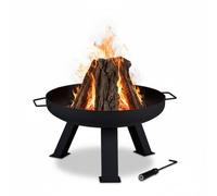 Relaxdays Brasero de Jardin, Ø 60 cm, tisonnier Inclus, pour la terrasse, bac à feu en Acier, Rond, Grand Foyer, Noir