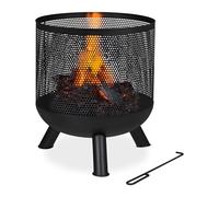 Relaxdays Braséro, Design Maille, Grille de Foyer, tisonnier, Foyer de Jardin, Barbecue, Acier, H x D : 53 x 44 cm, Noir