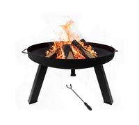 Relaxdays brasero en Acier Peint, Ø 59 cm, avec tisonnier, pour Jardin et terrasse, Noir, 36 x 64 x 64 cm