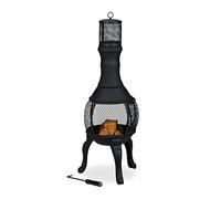Relaxdays Brasero extérieur, Fonte, HxD 113x38 cm, tisonnier, Pare-étincelles, Protection Contre la Pluie, Jardin, Noir