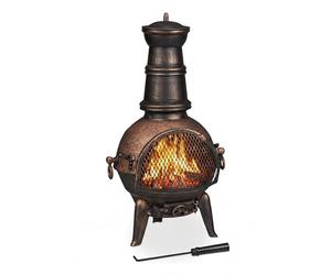 Relaxdays Braséro extérieur, Four Mexicain avec tisonnier, Fonte de Fer, Pare-étincelles, Jardin, 86x46x38 cm, Bronze