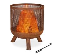 Relaxdays Brasero, Design Maille, Aspect Rouille, Grille de Foyer, tisonnier, HD : 53 x 44 cm, Vasque feu, Acier, Marron