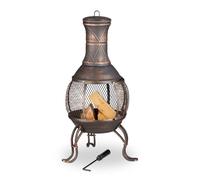 Relaxdays brasero Mexicain, tisonnier, Gril en Bois, Pare-étincelles, Jardin, terrasse, cheminée Antique, H 89cm, Bronze