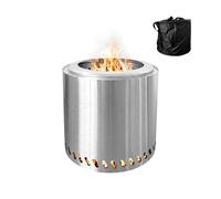Relaxdays Brasero sans fumée en Acier Inoxydable, H x D 36 x 38 cm, bac à Cendres et Sac, Argent