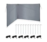 Relaxdays Auvent, Brise-Vue Camping & Plage, H x L: 1,5 x 4 m, Barres en Acier, Polyester, avec Sardines et Cordes, Gris