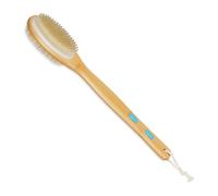 Relaxdays Brosse pour Le Dos, 2 côtés utilisables, Manche, 44 cm, Patins antidérapants, pour se doucher, Nature - Blanc