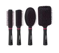 Relaxdays Brosse à Cheveux en Jeu de 4, étui pour déplacements, brosses en Plastique, Rondes, de Voyages, Noir/Rose