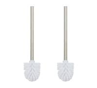 Relaxdays Brosse à WC – Lot de 2, tête amovible, acier inoxydable, 35 x 8 cm, blanc