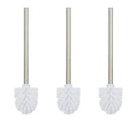 Relaxdays Brosse à WC, en Lot de 3, tête de Brosse Amovible, pour Toilettes, en Acier Inoxydable, HxD : 35 x 8 cm, Blanc