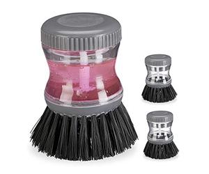 relaxdays Brosse de Lavage Distributeur de détergent, 3, 60 ML réservoir, Ronde, Nettoyage de Vaisselle, Accessoire Gris