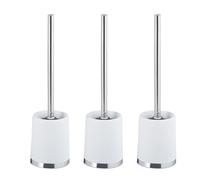 Relaxdays Brosse de WC avec Support, Lot de 3, tête Amovible, 7 cm de diamètre, Support, Accessoire Toilettes, Blanc