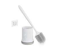 Relaxdays Brosse pour WC avec Support Mural, séchage Rapide, Toilettes, réservoir, sans perçage, Plastique, Blanc-Gris