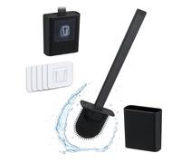 Relaxdays Brosse WC à Fixer au Mur, H x l x P : 35,5 x 9,5 x 4 cm, INCL. Support, Plastique, Noir