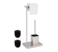 Relaxdays Brosse WC autoportante et Porte-Rouleau en Acier Inoxydable, 66,5 x 23 x 18 cm