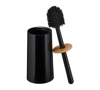 Relaxdays Brosse WC, avec récipient, Plastique et Bambou, Autonome, hygiénique, Balai Toilette avec Couvercle, Noir