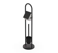 Relaxdays Brosse WC en Acier Inoxydable, H x P : 79 x 22 cm, Porte-Papier Toilette Debout, Brosse WC avec Porte-Brosse, Noir