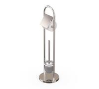 Relaxdays Brosse WC en Acier Inoxydable, H x P : 79 x 22 cm, Porte-Papier Toilette Debout, Brosse WC avec Porte-Brosse, argenté