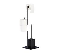 Relaxdays brosse WC et dérouleur papier avec porte-rouleaux de rechange, vertical, salle de bain, HLP 72x25x20 cm, noir