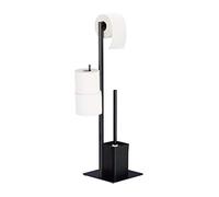 Relaxdays Brosse WC et dérouleur Papier avec Porte-Rouleaux de Rechange, Vertical, Salle de Bain, HLP 72x25x20 cm, Noir