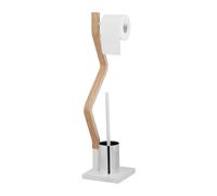 Relaxdays Brosse WC et dérouleur papier, ensemble autonome, bois et acier, HLP 75 x 18,5 x 18,5 cm, blanc/nature