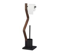 relaxdays Brosse WC et dérouleur Papier, Ensemble Autonome, Bois et Acier, HLP 75 x 18,5 x 18,5 cm, Noir/Brun