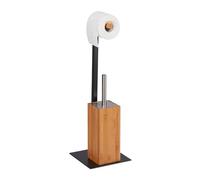 Relaxdays Brosse WC et dérouleur Papier, Ensemble WC, Bambou & métal, Accessoire Toilette, 60x20x20 cm, Nature/Noir