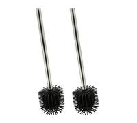 Relaxdays Brosse WC Silicone en Lot de 2, antibactérien, Effet Lotus, avec tête Amovible, Balai Toilette, Noir/argenté