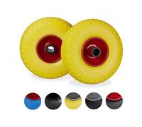 relaxdays brouette, caoutchouc, 3.00-4, 2x roue de rechange, pour axe de 25 mm, 260x85 mm, jaune-rouge, Lot de 2