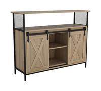 Buffet Relaxdays avec Portes coulissantes, H x L x P : 80 x 100 x 33 cm, 6 étagères, Meuble de Rangement Naturel/Noir